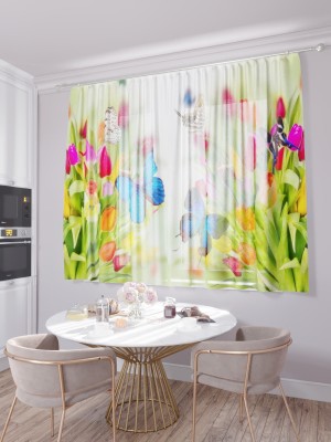 Кухонный фототюль Бабочки на тюльпанах