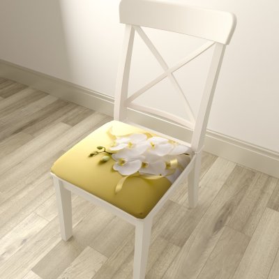 Подушка на стул Белая орхидея на желтом