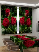 Фотошторы для кухни Красные кусты роз
