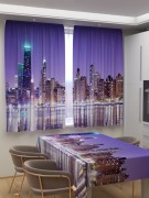 Фотошторы для кухни Высотки на фиолетовом закате