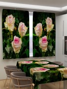 Фотошторы для кухни Бежевые кусты роз