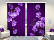 Фотошторы люкс Цветы магнолии на пурпурном фоне