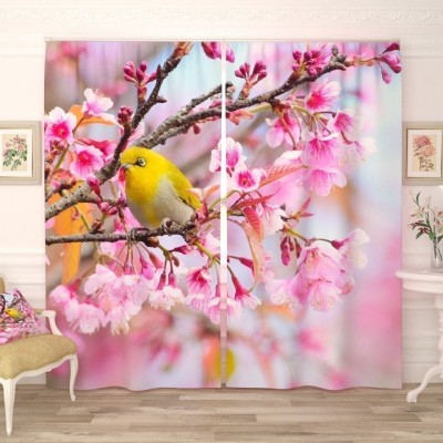 Фотошторы Желтая птичка на вишне