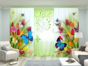 Комплект: Бабочки на тюльпанах + Зелёные узоры с бабочками