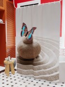 Фотоштора для ванной Сад камней и бабочка