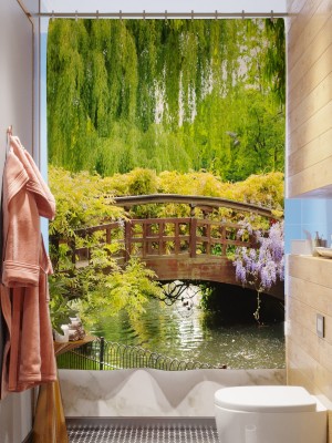 Фотоштора для ванной Зеленый мост