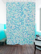 Фотоштора для ванной Мелкая голубая мозаика