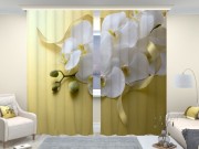 Фотошторы люкс Белая орхидея на желтом