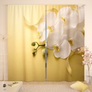 Фотошторы Белая орхидея на желтом