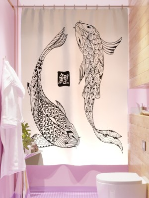 Фотоштора для ванной Черно-белые рыбки