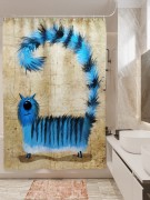 Фотоштора для ванной Синяя полосатая кошка