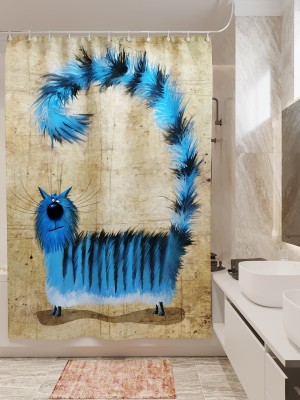 Фотоштора для ванной Синяя полосатая кошка